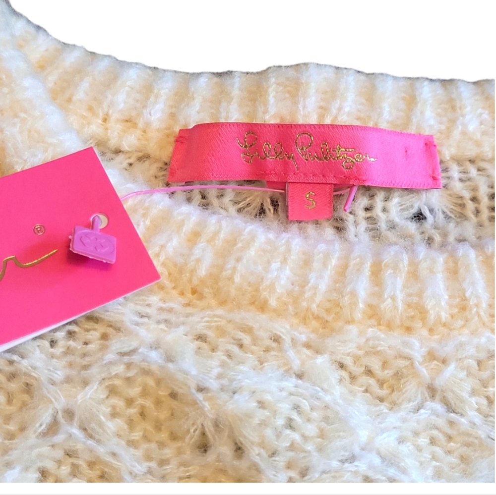 NWT Lilly Pulitzer Corabelle Crewneck Honeycomb Knit Sweater Coconut Cream Small - Picture 16 of 16